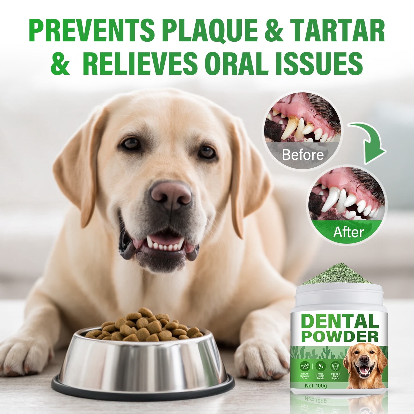 Dog Dental Powder, Dog Teeth Cleaning Powder, Natural & Pet-Safe Formula, Dental Care Supplies for Dogs