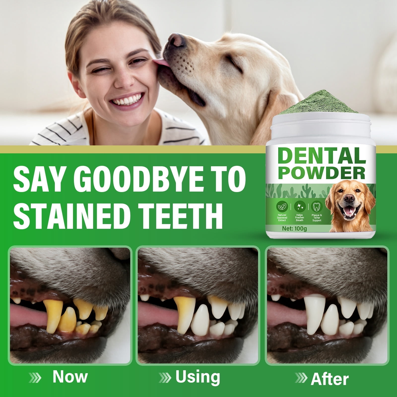 Dog Dental Powder, Dog Teeth Cleaning Powder, Natural & Pet-Safe Formula, Dental Care Supplies for Dogs