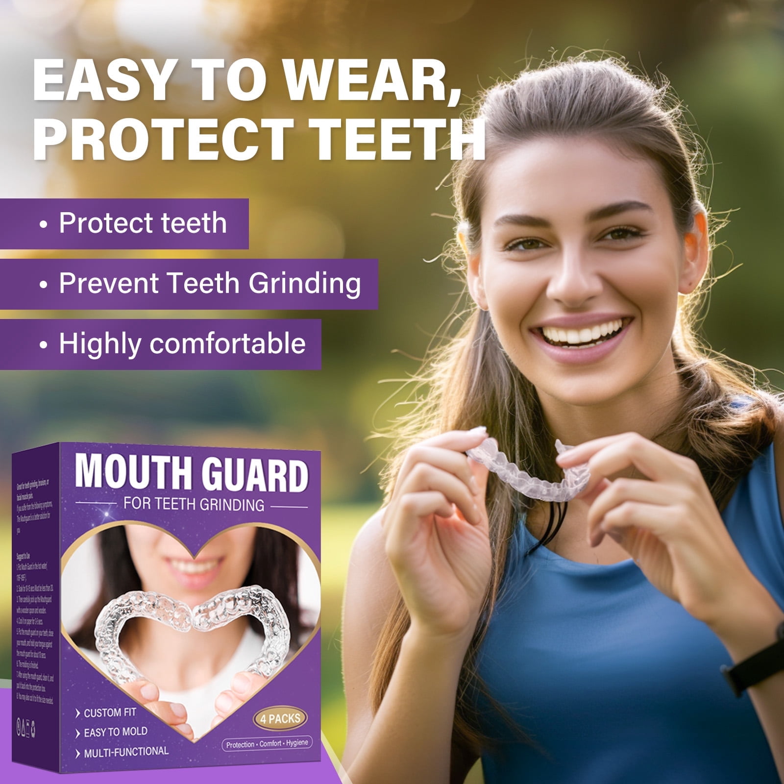 Upgraded Mouth Guard for Clenching Teeth At Night, Teeth Grinding Mouth Guard for Sleep, Includes Hygiene Case(4piece Set/2sizes)
