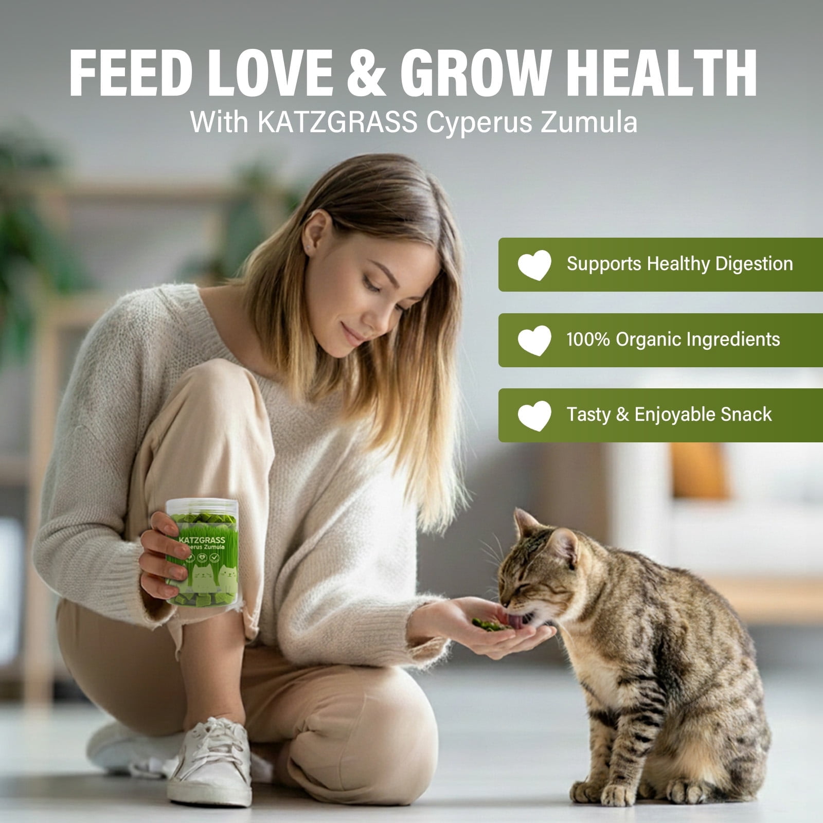 Cat Grass Treats, Cat Treats for Teeth Cleaning and Hairball Removal, Cat Food for Training Rewards Treats