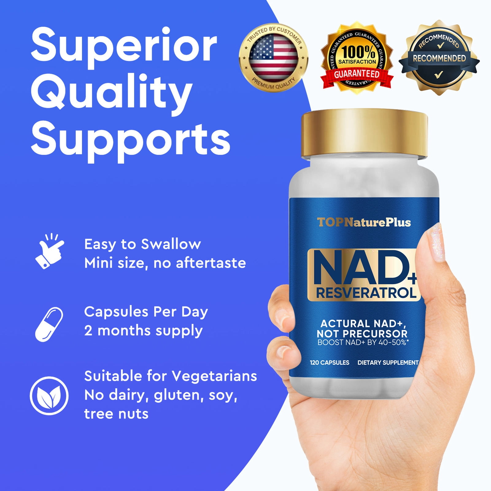 NAD + Resveratrol, NAD Supplement, NAD + Supplements, 120 Capsules