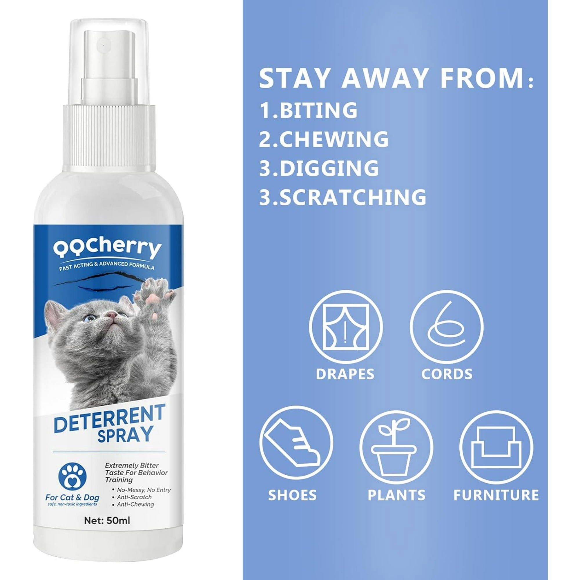 Cat Spray Deterrent, Effective Cat Scratch Furniture Protector, Safe Formula, Suitable for Cats and Dogs, Indoor & Outdoor Use, 50Ml