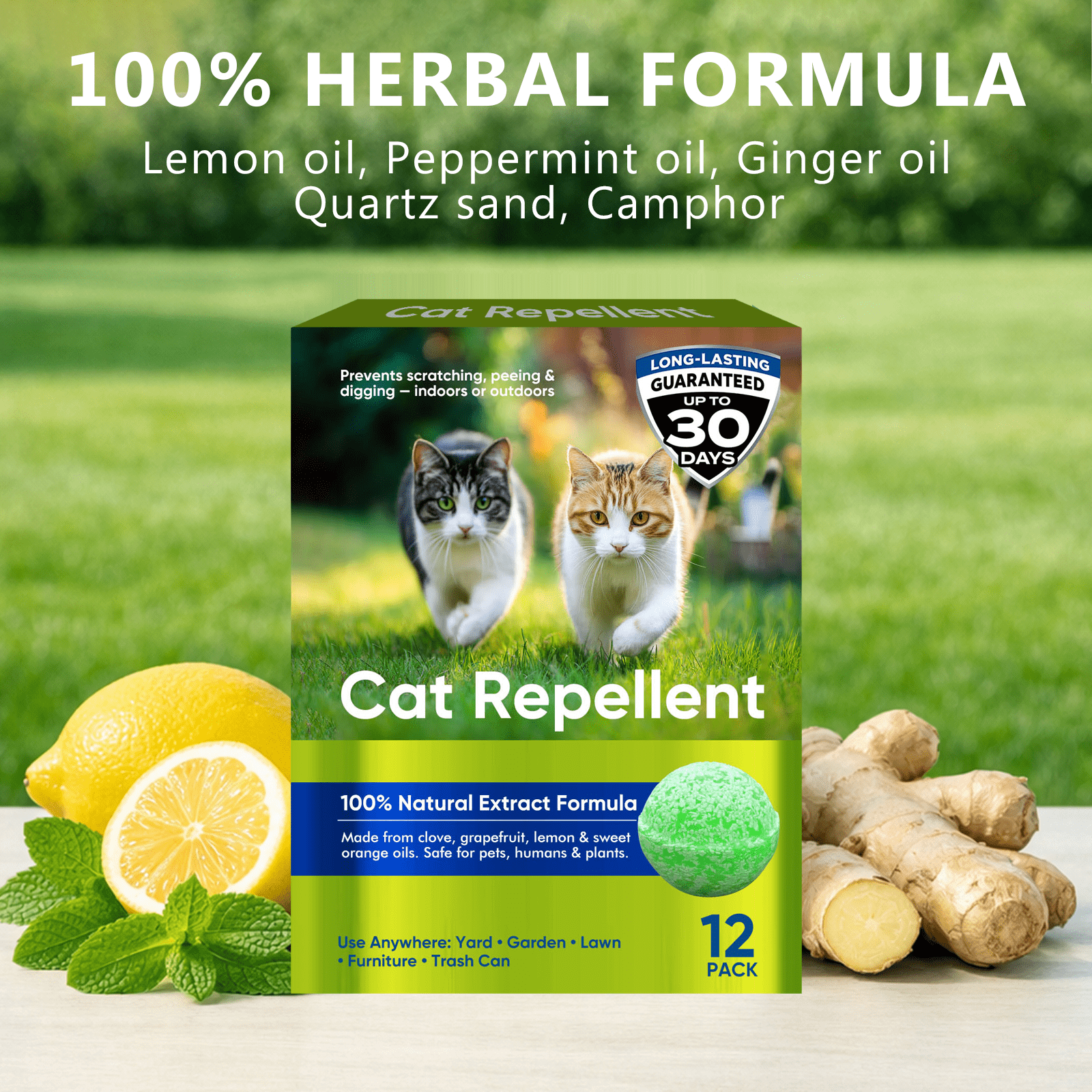 Cat Repellent Outdoor, Cat Deterrent Outdoor, Natural Cat Deterrent Balls Keep Cats Out of Yard Garden Lawn Prevent Scratch and Chews, 12Pack