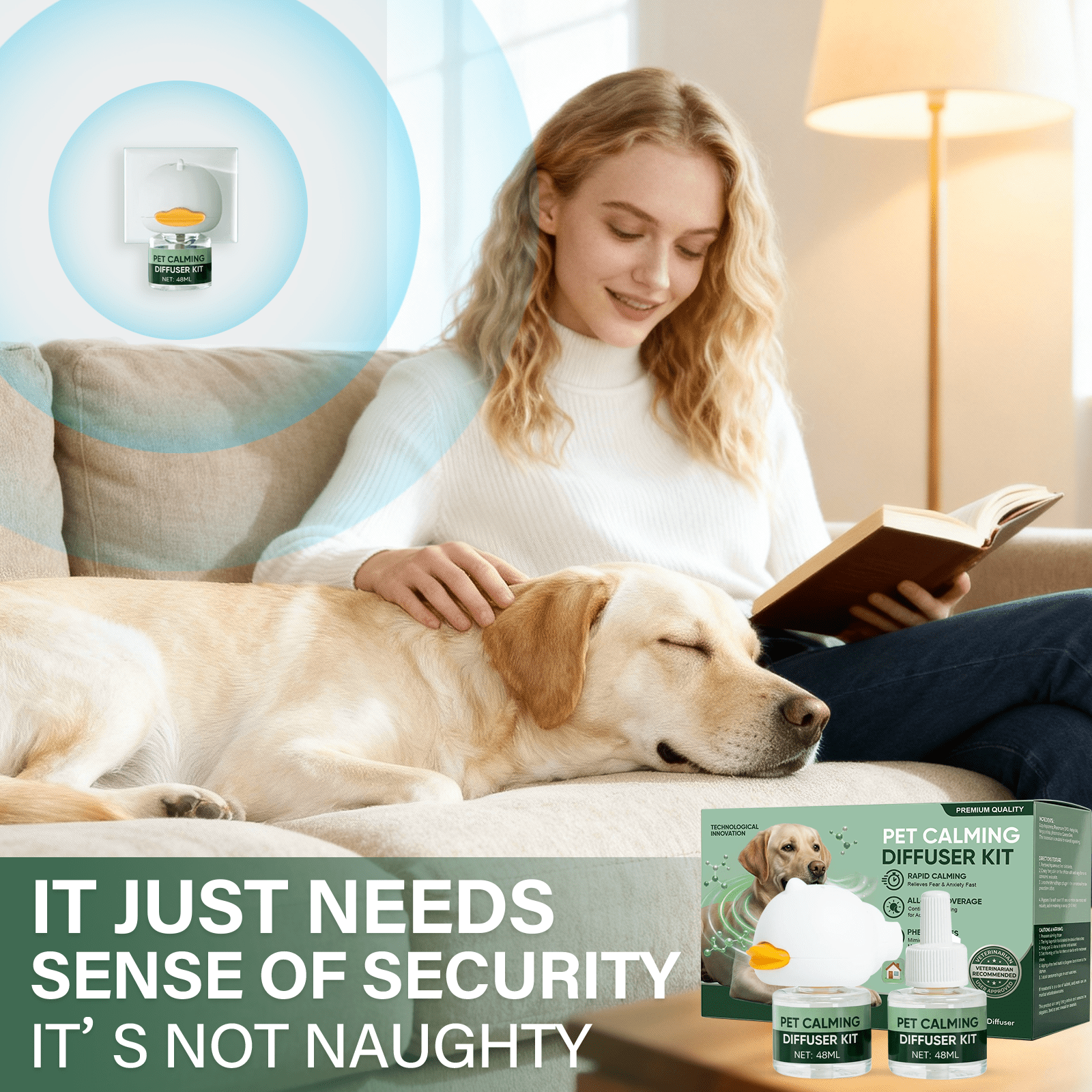 Dog Calming Diffuser, Dog Pheromones Calming Diffuser Starter Kit, Efficient Relieve Anxiety Stress, 48ml (2 Refills) 60 Days Use