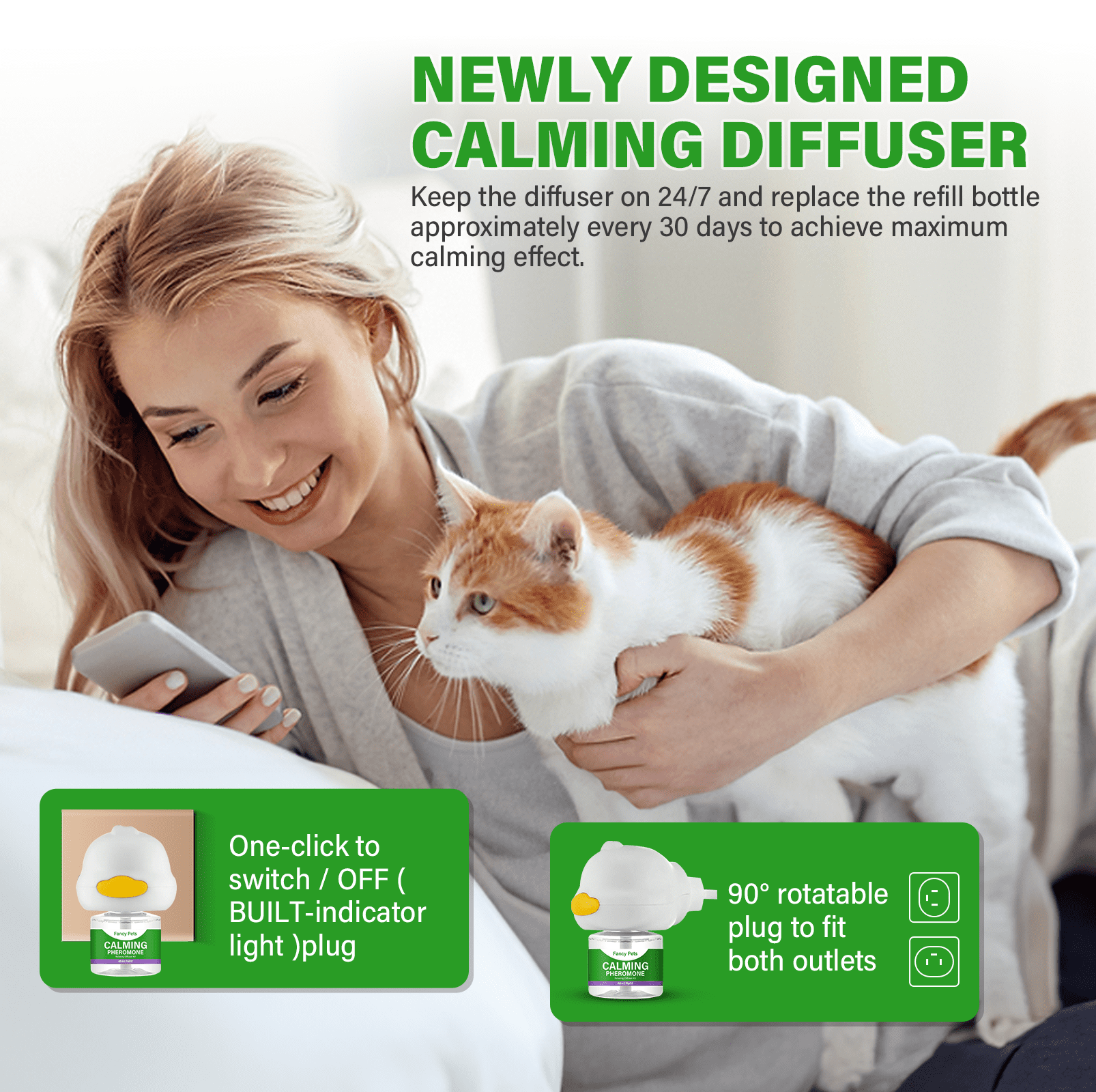 Cat Pheromones Calming Diffuser, Effective Cat Anxiety Diffuser, Professional Stress Relief for Pet Anxiety
