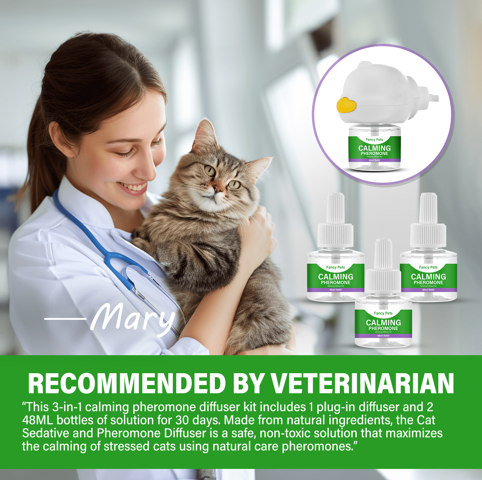 Cat Pheromones Calming Diffuser, Effective Cat Anxiety Diffuser, Professional Stress Relief for Pet Anxiety