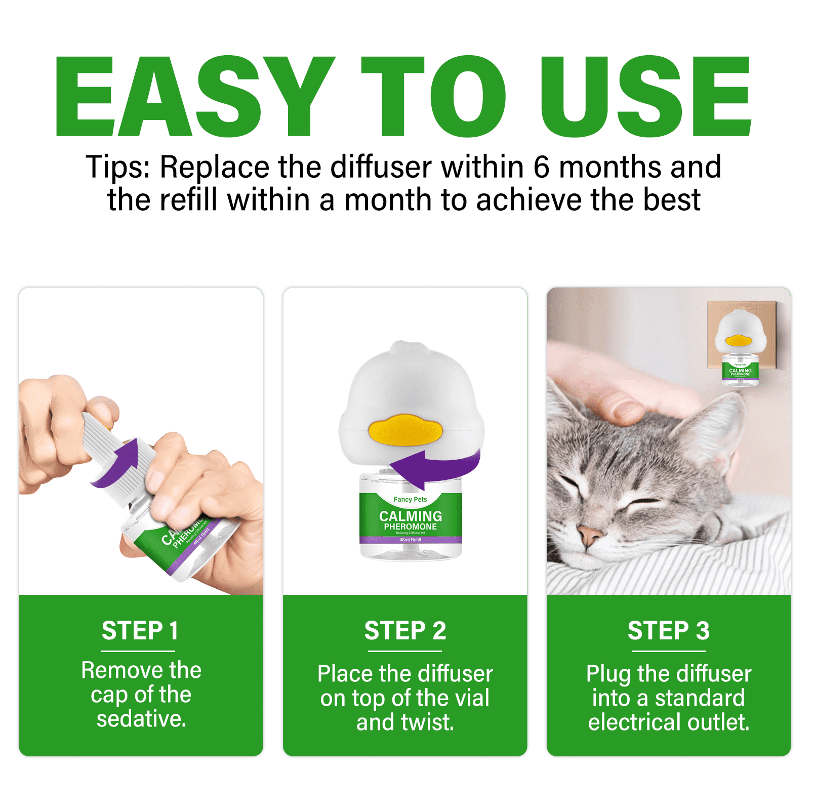 Cat Pheromones Calming Diffuser, Effective Cat Anxiety Diffuser, Professional Stress Relief for Pet Anxiety