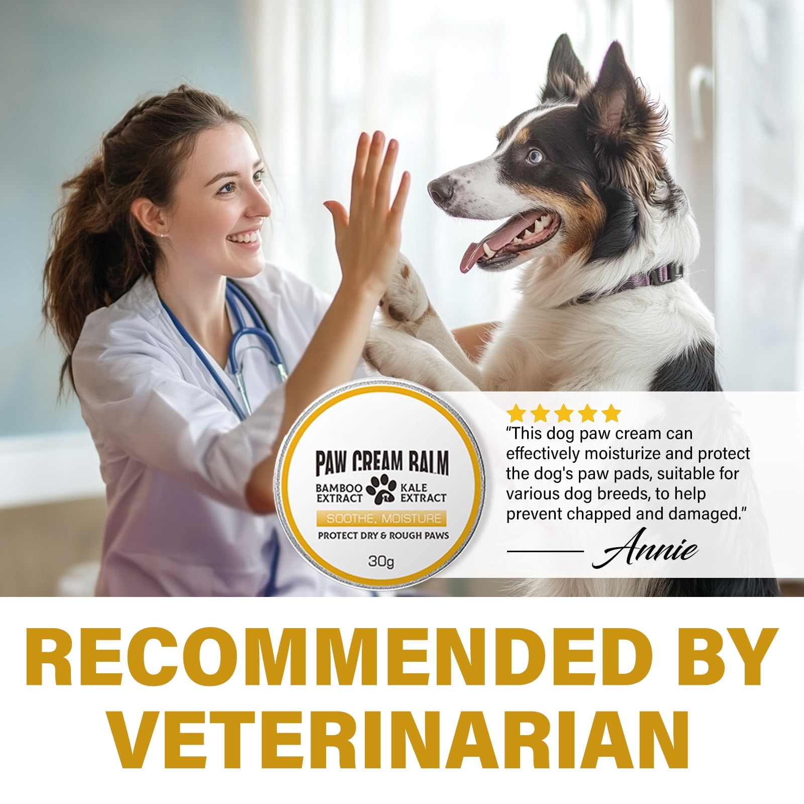 Dog Paw Balm, Repairs and Moisturizes Dry, Cracked & Damaged Paws and Noses for Cats and Dogs