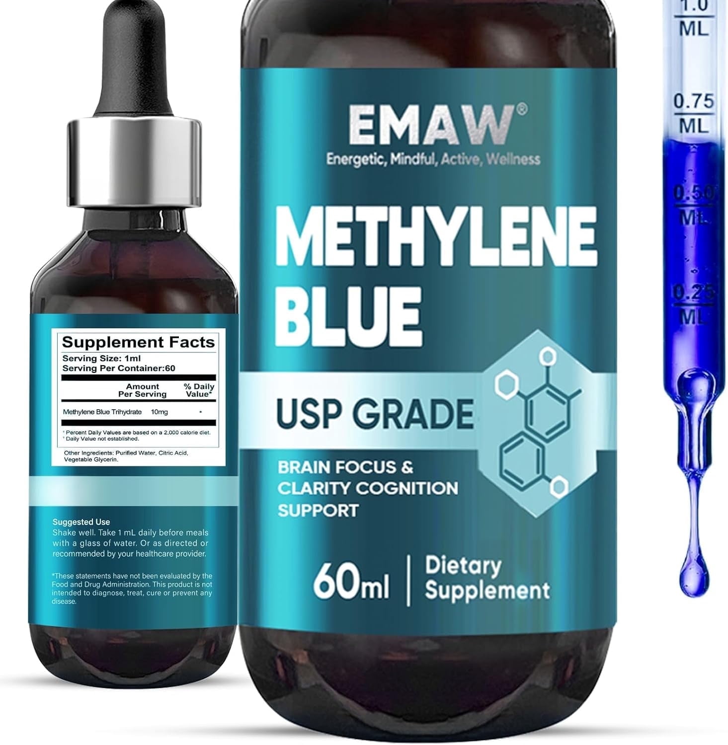 Methylene Blue Pharmaceutical Grade, Methylene Blue for Humans, 2FLOZ