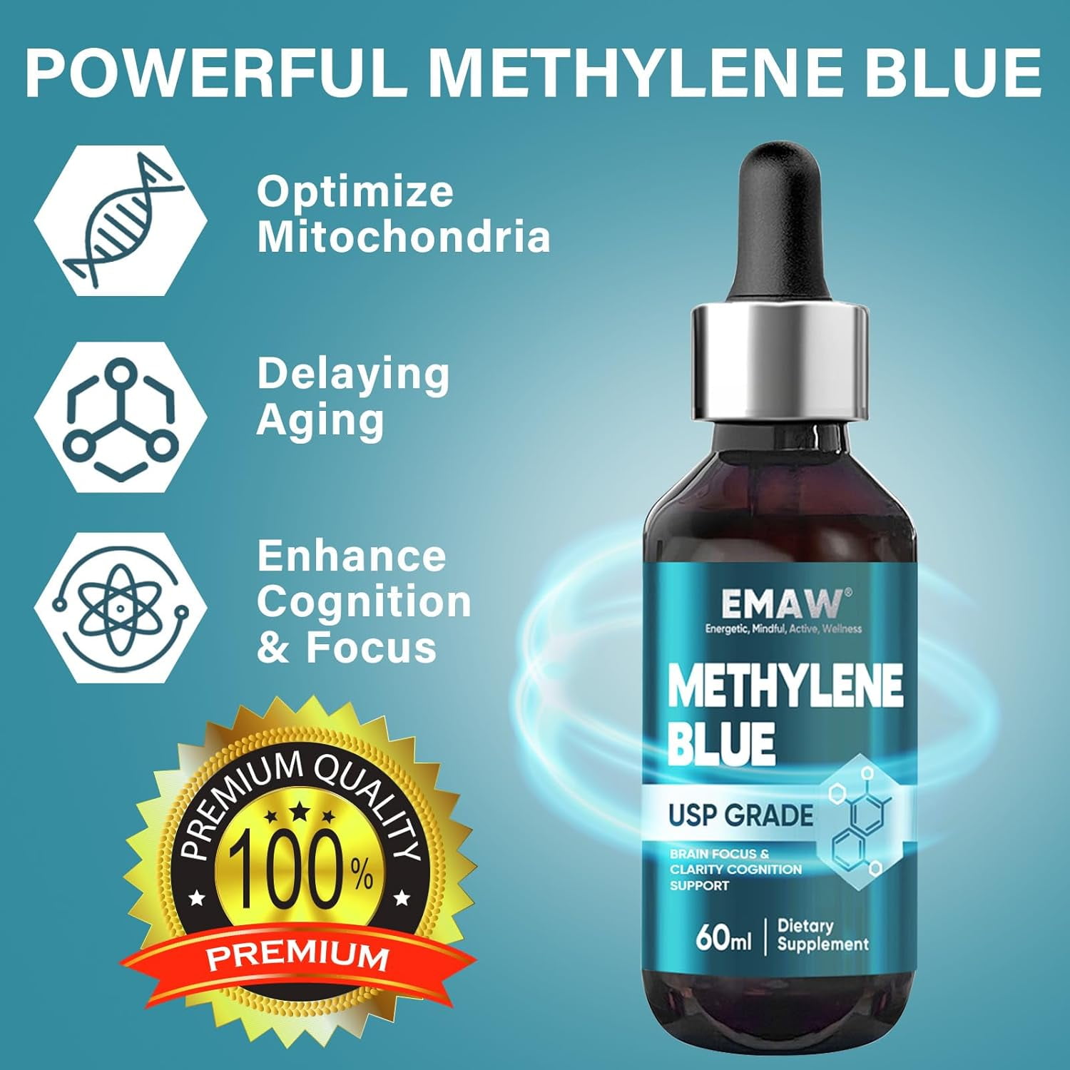 Methylene Blue Pharmaceutical Grade, Methylene Blue for Humans, 2FLOZ