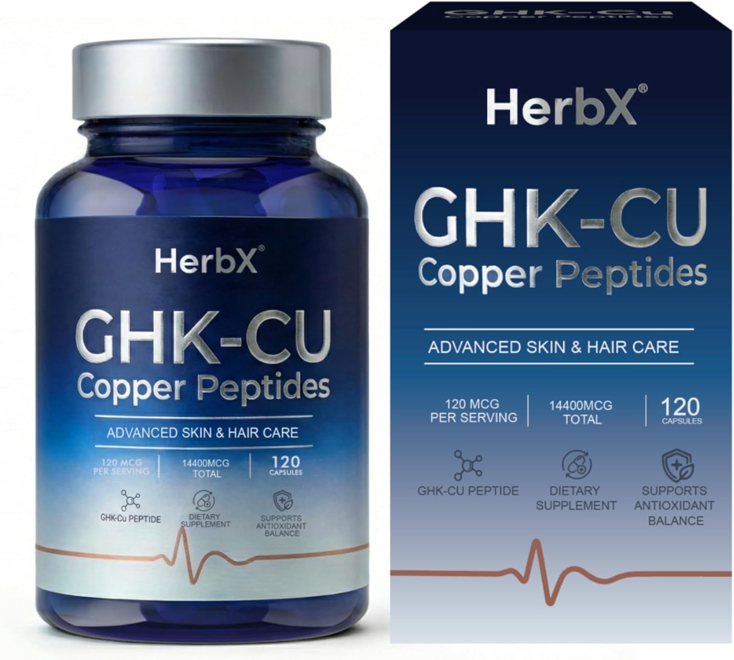 GHK-Cu Peptide Supplement, 120 Vegan Capsules High Potency Promotes Skin Repair, Radiant Skin Elasticity