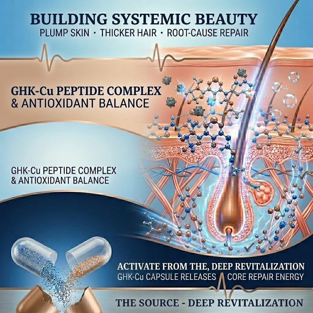 GHK-Cu Peptide Supplement, 120 Vegan Capsules High Potency Promotes Skin Repair, Radiant Skin Elasticity