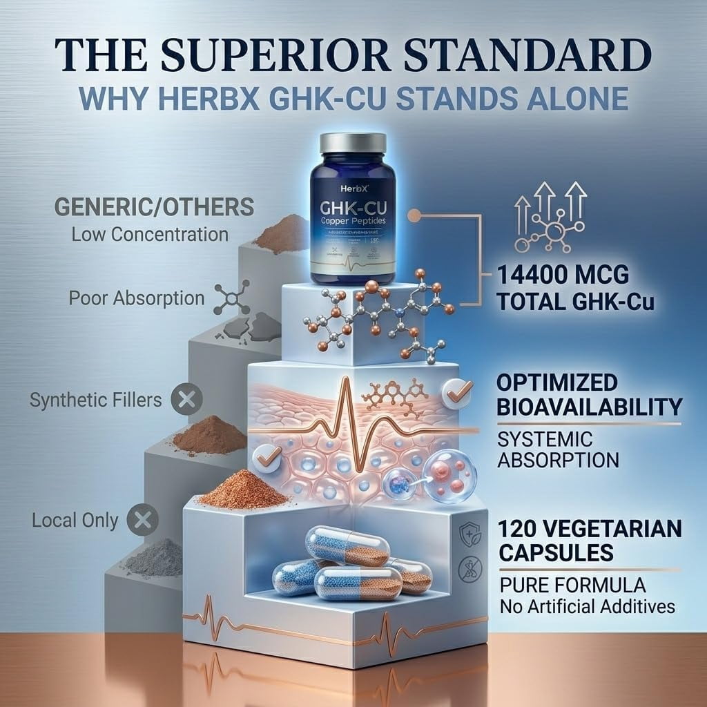 GHK-Cu Peptide Supplement, 120 Vegan Capsules High Potency Promotes Skin Repair, Radiant Skin Elasticity