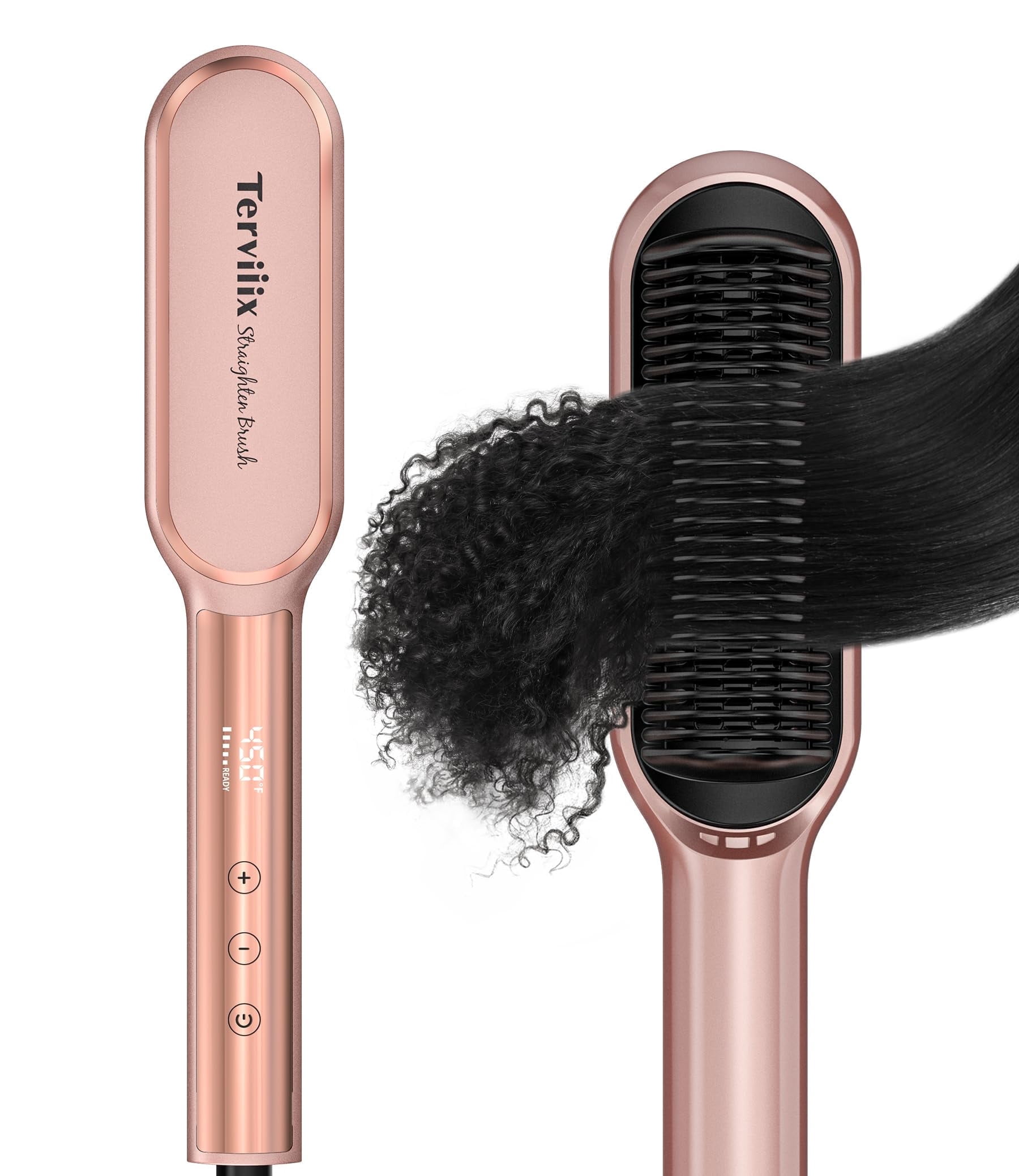 Terviiix Hair Straightener Brush, Ionic Anti-Frizz Hair Straightening Comb, Rose Gold